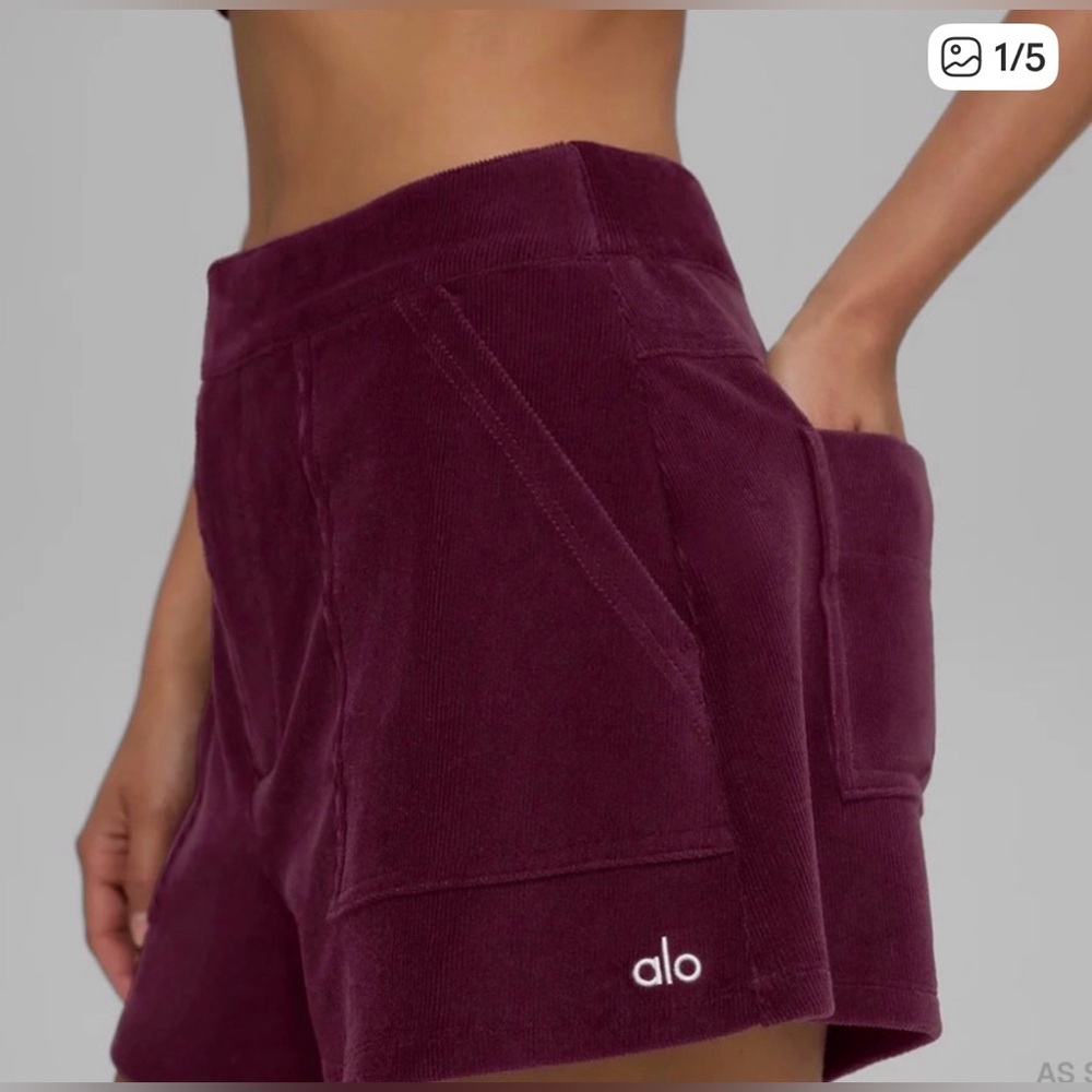 ALO Yoga High-Waist Corduroy Shorts in Plum